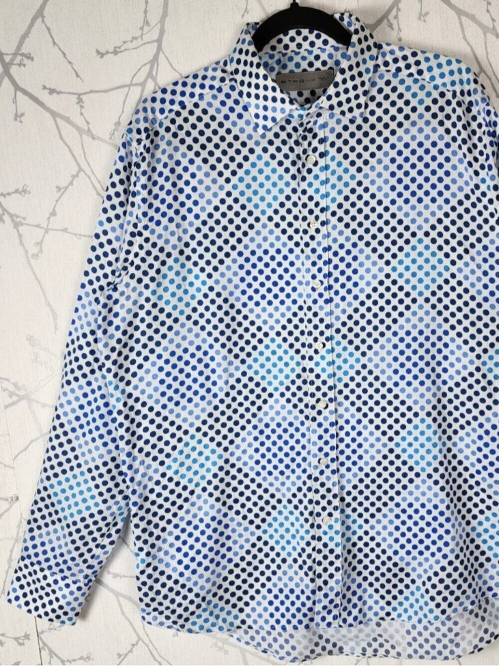 Etro Blue Geometric Polkadot 100% Cotton Button Front Shirt